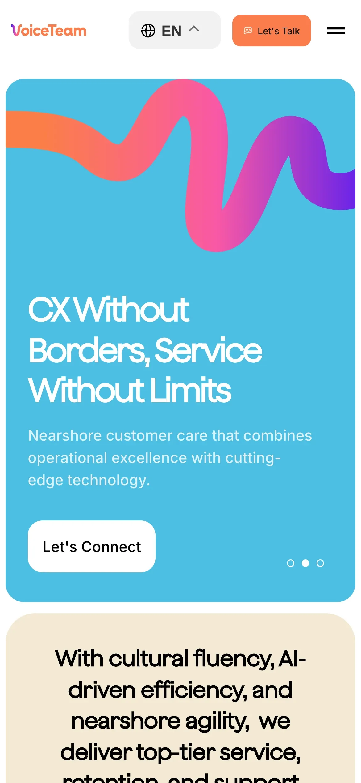 VoiceTeam's home page on a phone