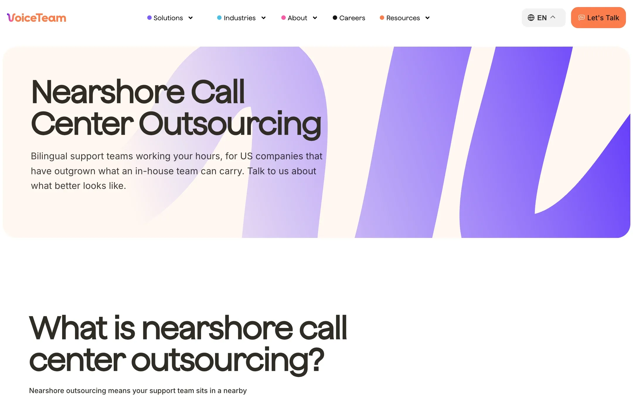 VoiceTeam's nearshore call center page on desktop