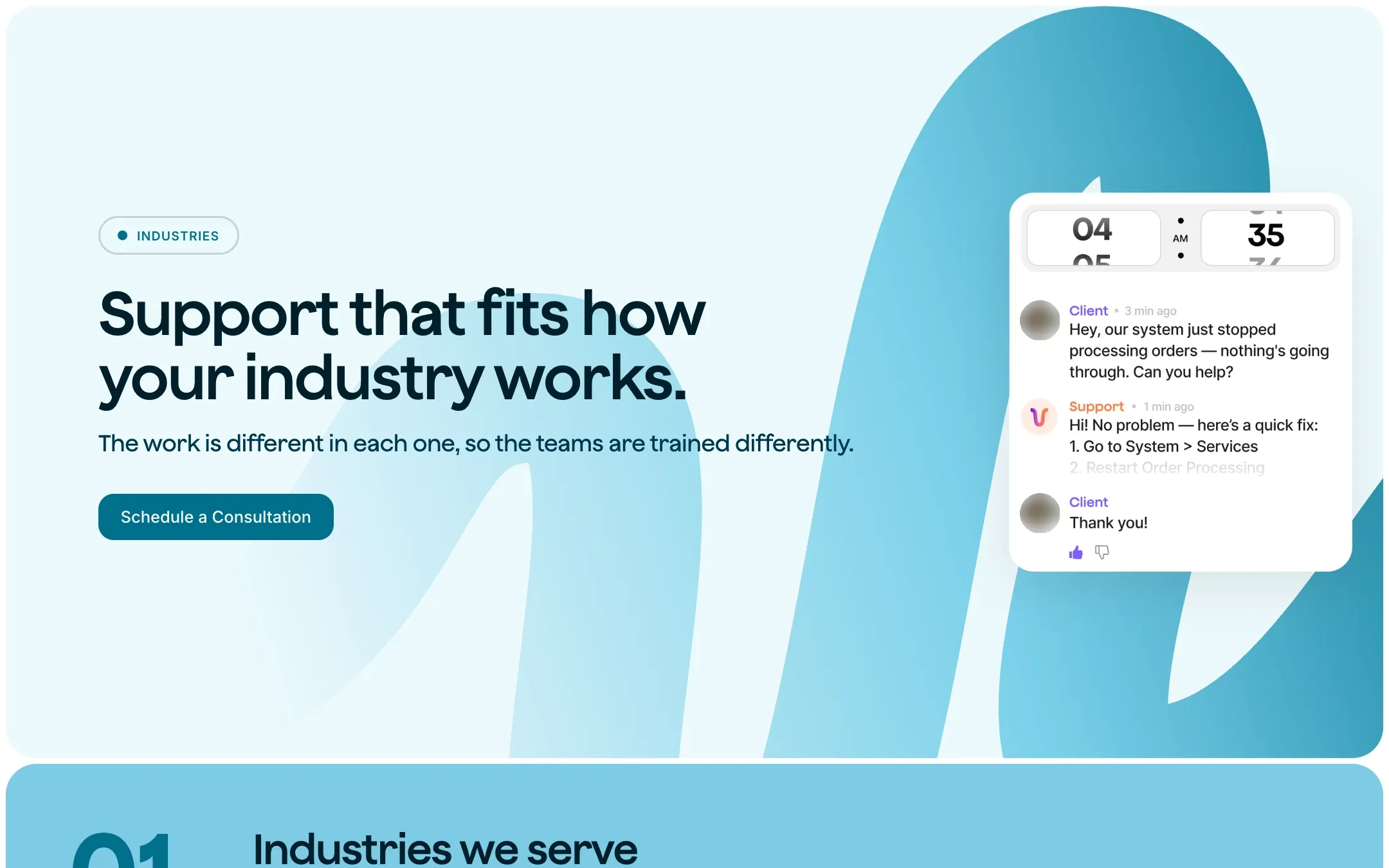 The redesigned Industries page on desktop: Support that fits how your industry works